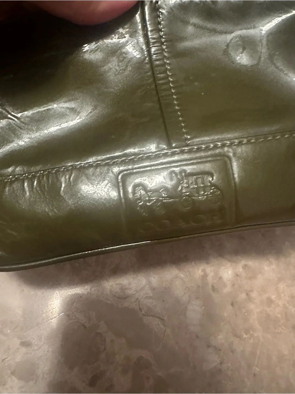 Vintage Coach Olive Green Patent Leather Wristlet Bag
